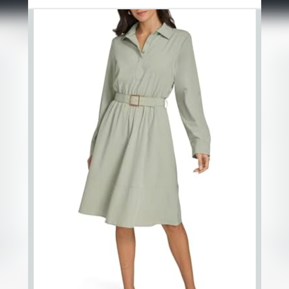 Calvin Klein Women’s Casual Everyday Long Sleeve Aline Dress Sage Women's SZ 6